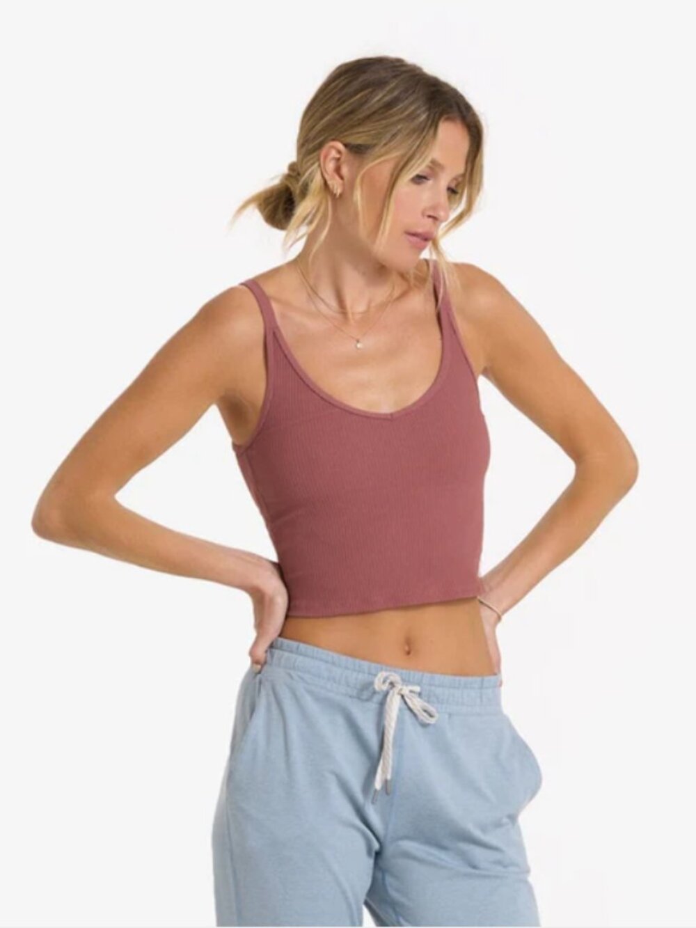 Vuori Ribbed V-Neck Double-Strap Tank -  Rosewood Size XS